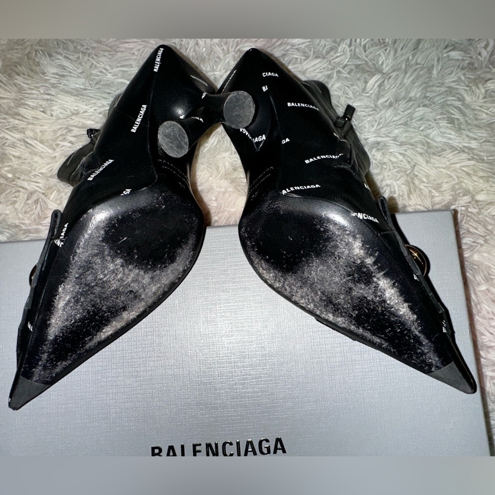 Balenciaga Fringe Knife BB Logo Black Leather Bootie Size 37 - Picture 8 of 16